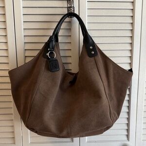 Ellington Brown Suede Tote Bag with Black Handles
